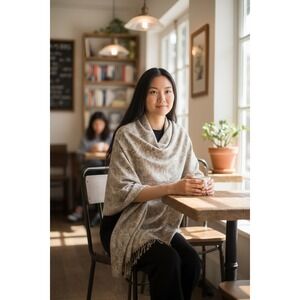 Waverly Women's Beige Floral Rectangle Scarf Shawl Wrap Fringe paisley oversized